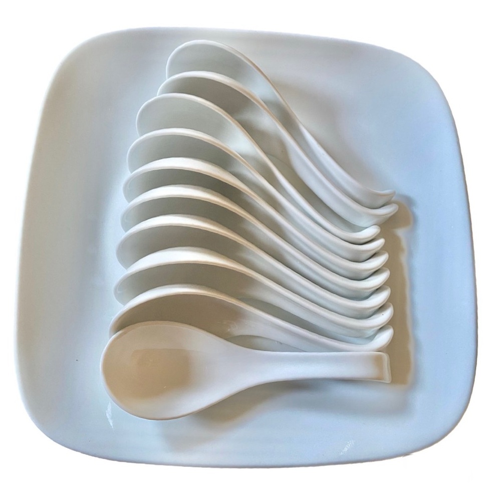 New White Fine Porcelain Pho Spoon 10 Piece Set